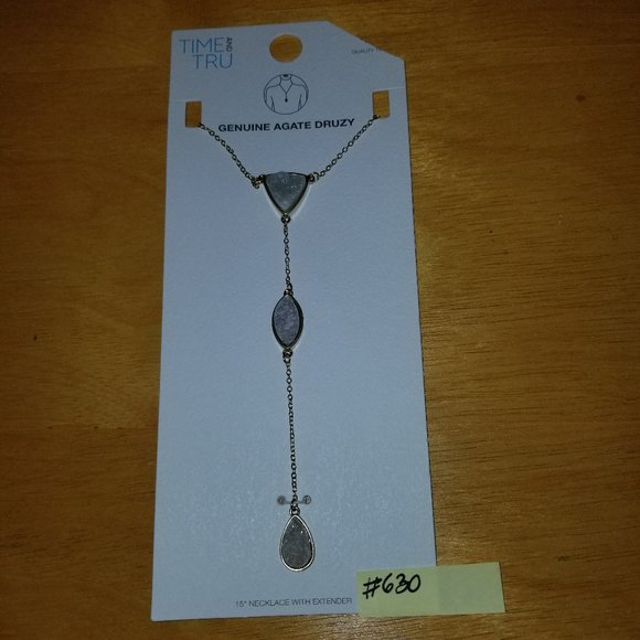 #630Z NEW Time & Tru “Gold” & Grey Agate Necklac - Picture 2 of 8